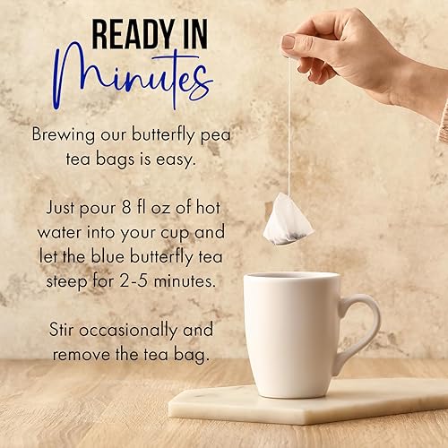 Miniatura 6 de Fusion Select Blue Butterfly Pea Flower Bolsas de té, infusión de hierbas para calma, relajación y bienestar, rica en antioxidantes, vitaminas A, C,