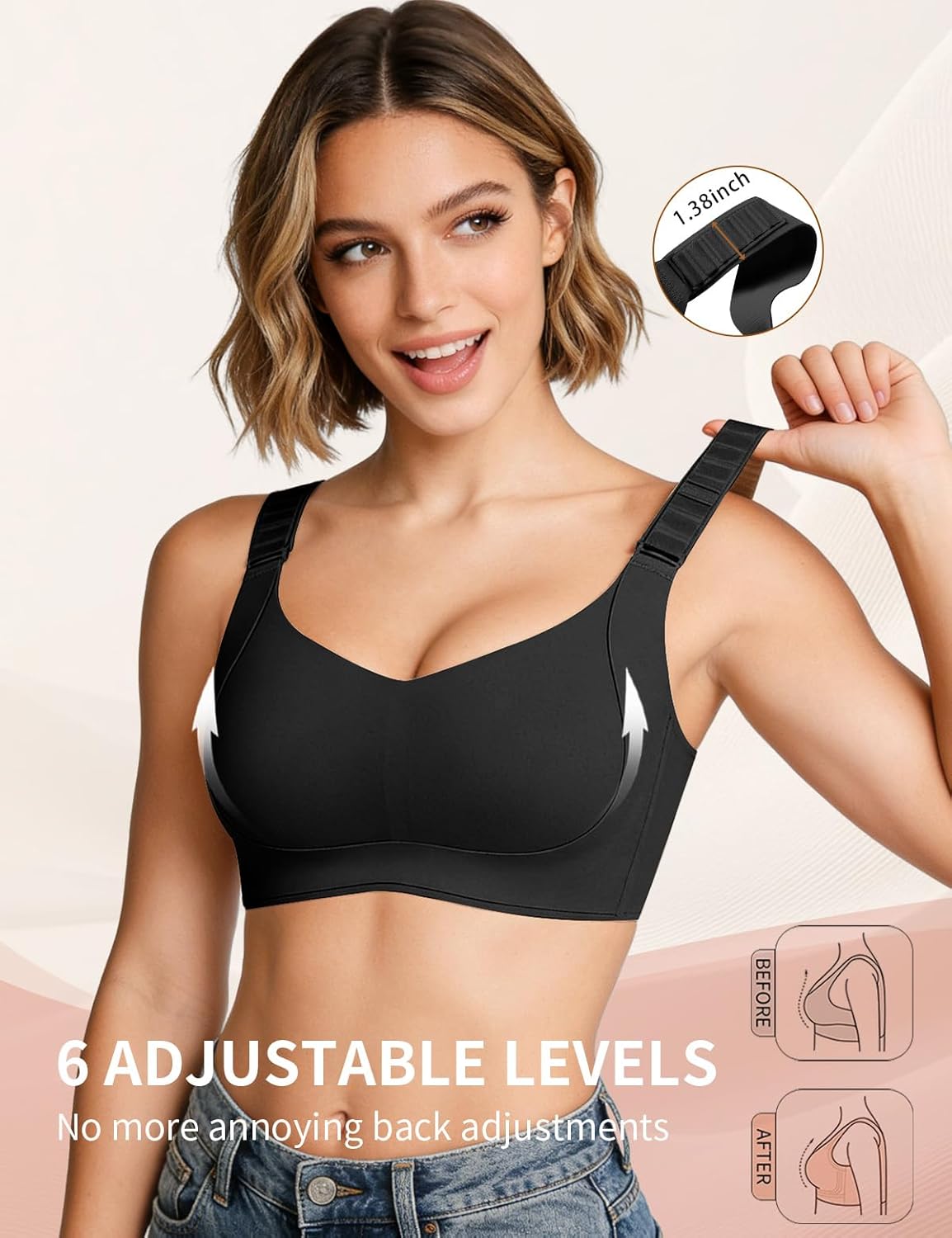 Jelly Wireless Bras for Women No Underwire Seamless Full Coverage Supportive Comfortable Push Up Everyday Soft Tshirt Bra - Image 2