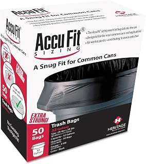 Linear Low Density Can Liners with AccuFit Sizing, 44 gal, 0.9 mil, 37" x 50", Black, 50/Box