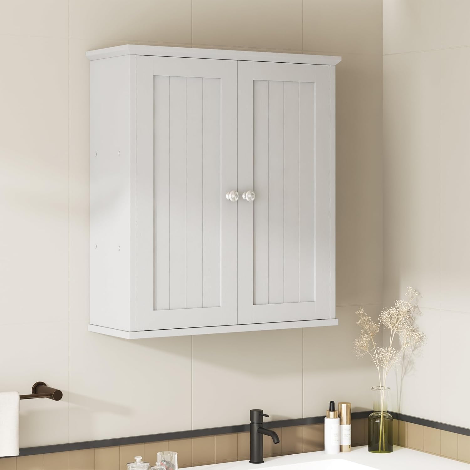 Shintenchi Bathroom Wall Medicine Cabinet with 2 Door, Bathroom Storage Organizer Over The Toilet,Space Saving Storage with 3-Tier Shelves,White White 1 pcs