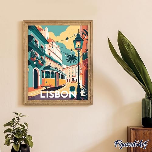Miniatura 4 de Figured'Art Paint by Numbers for Adults with Frame Travel Poster Lisbon 16"x20" - Craft Art Painting DIY Kit Canvas Already Stretched on a Wooden