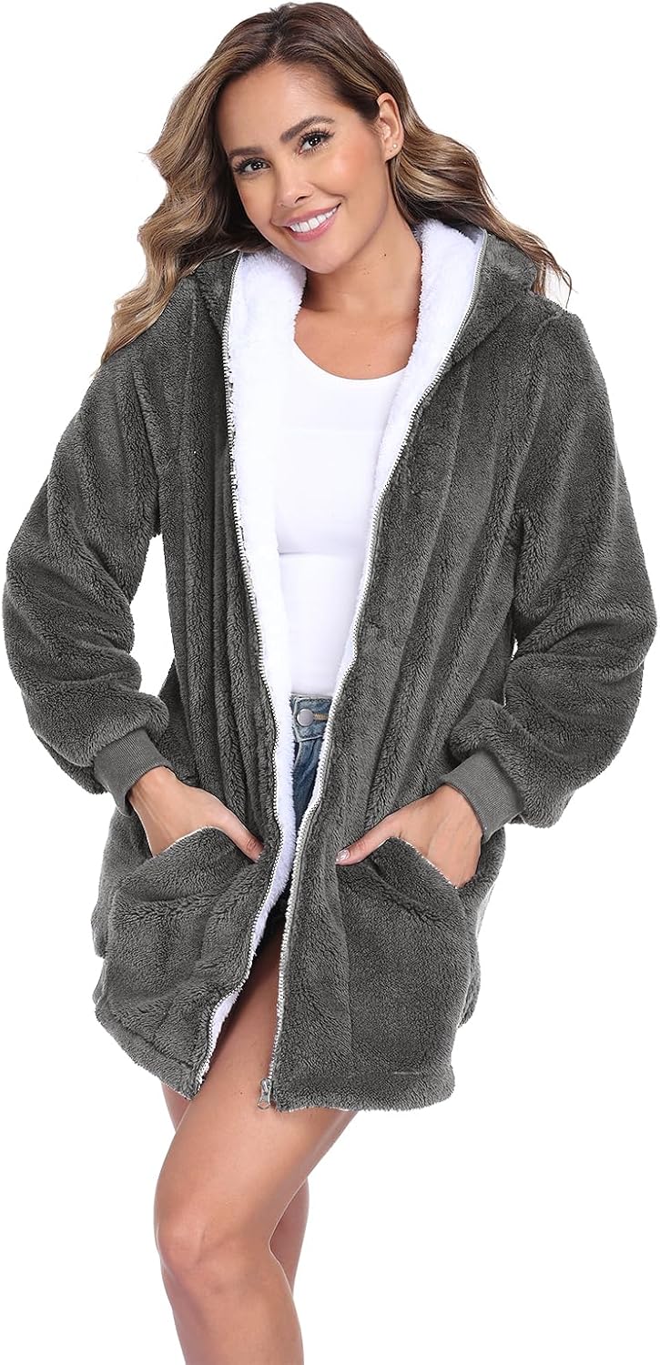 RONGTAI Womens Oversized Jacket Casual Full Zip Up Hoodies for Women Fleece Sweatshirt with Pockets