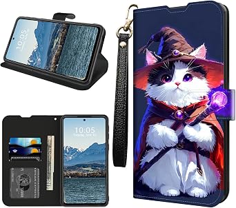 Wallet Case for OnePlus 13 with Card Holder Slots&Wrist Strap PU Leather Flip Kickstand Wallet Shockproof Protective Cover,Cute White Cat