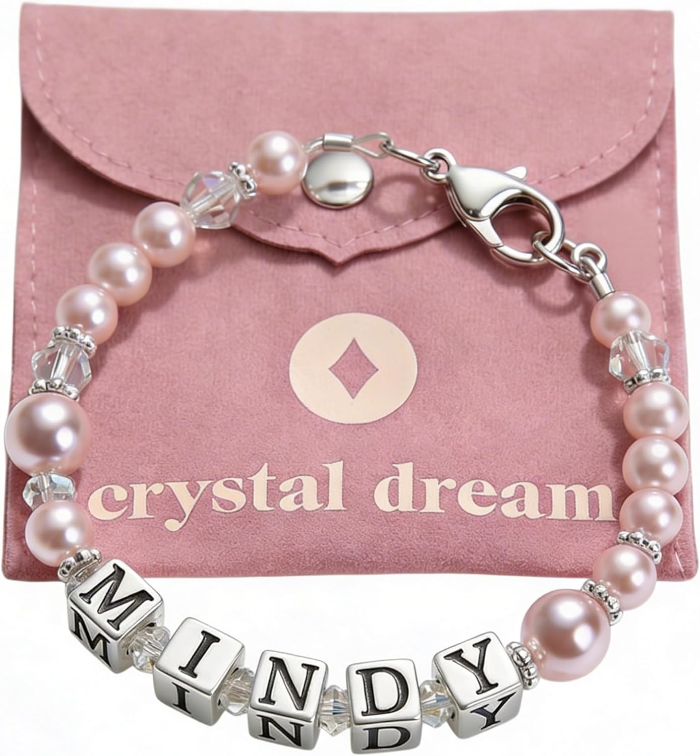 Crystal Dream Personalized Baby Name Bracelet - Customized Sterling Silver Bracelet with European Crystals for Babies, Kids, Teens & Adults - Ideal Gift for Birthdays, Christenings & Special Occasions