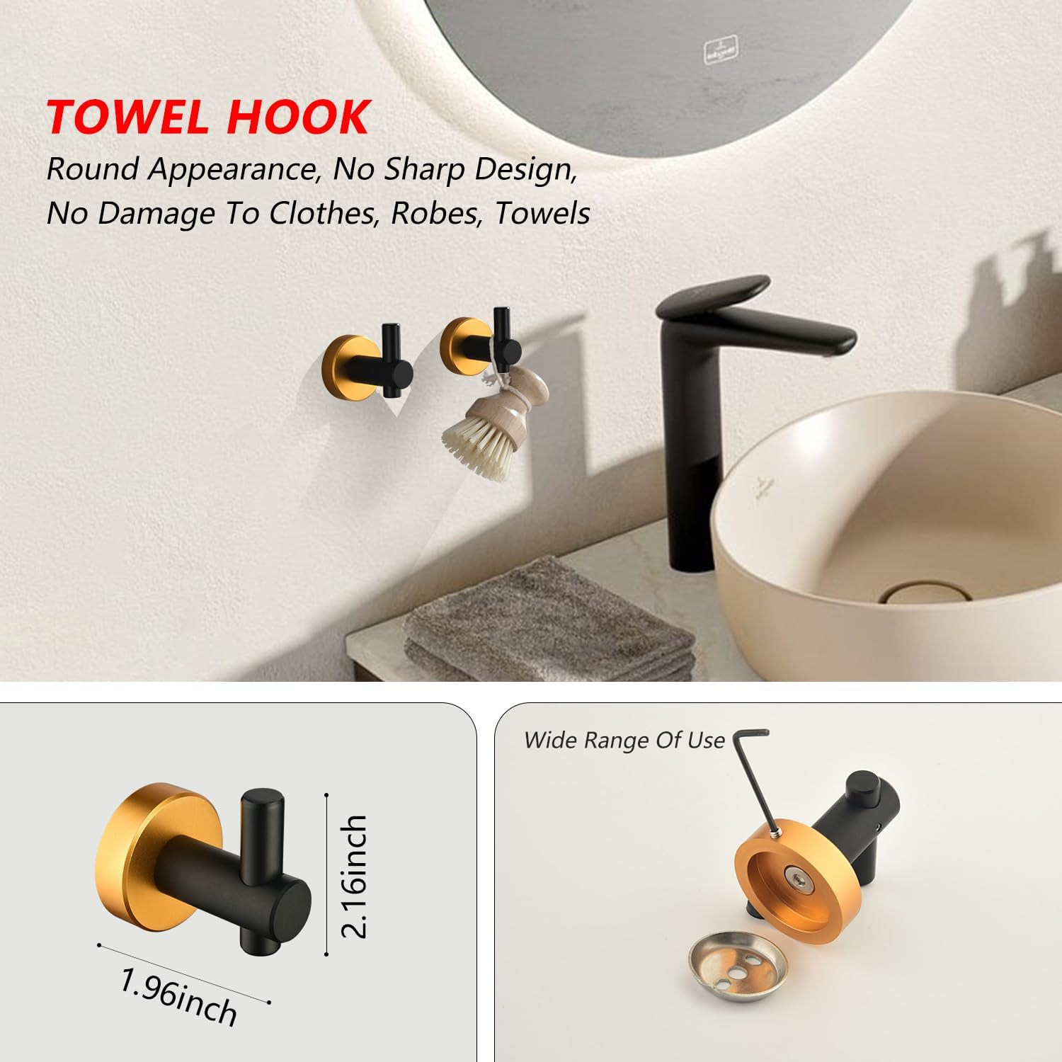 Aluminum 6-Piece Bathroom Accessories Set Anti-Rust Towel Bar,Toilet Paper Shelf & Hook Rack,Towel Ring,Modern Black and Gold Finish,Wall Mounted (Black and Gold)
