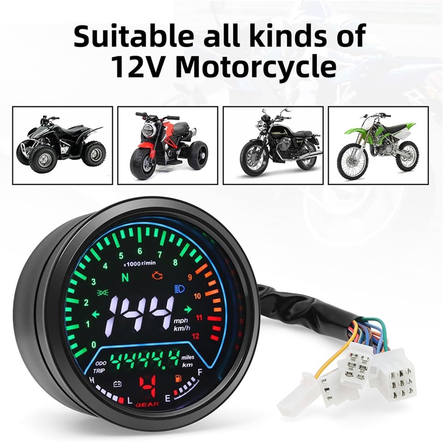 Prędkościomierz motocyklowy Motocykla instrumenty Uniwersalny motocyklowy prędkościomierz cyfrowy licznik deski rozdzielczej obrotomierz wskaźnik przebiegu pasuje do Suzuki GN125 Gauge and Sensor