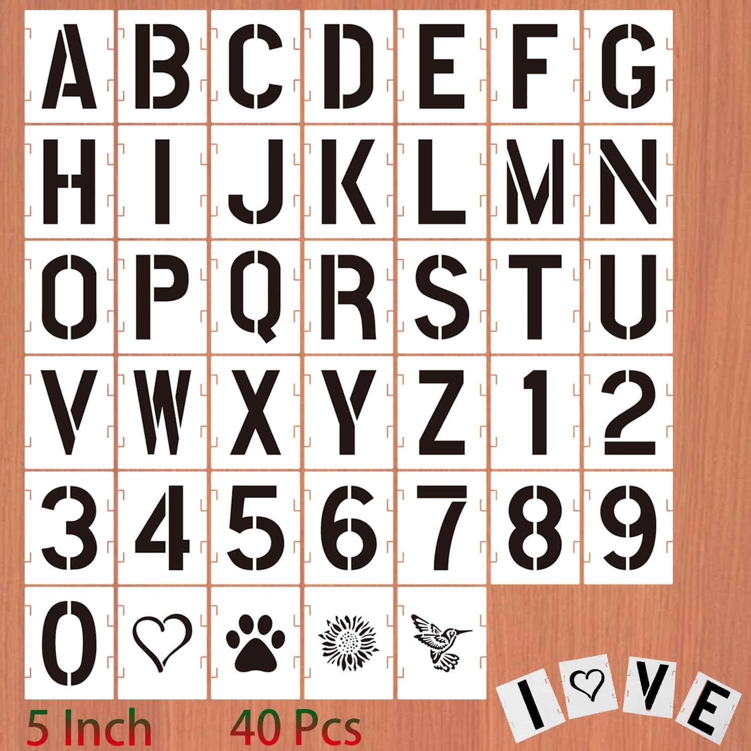 40 Pcs 5 Inch Letter Stencils Numbers Craft Stencils,Reusable Alphabet Templates for Painting on Wood Wall, Fabric Wood, Wall