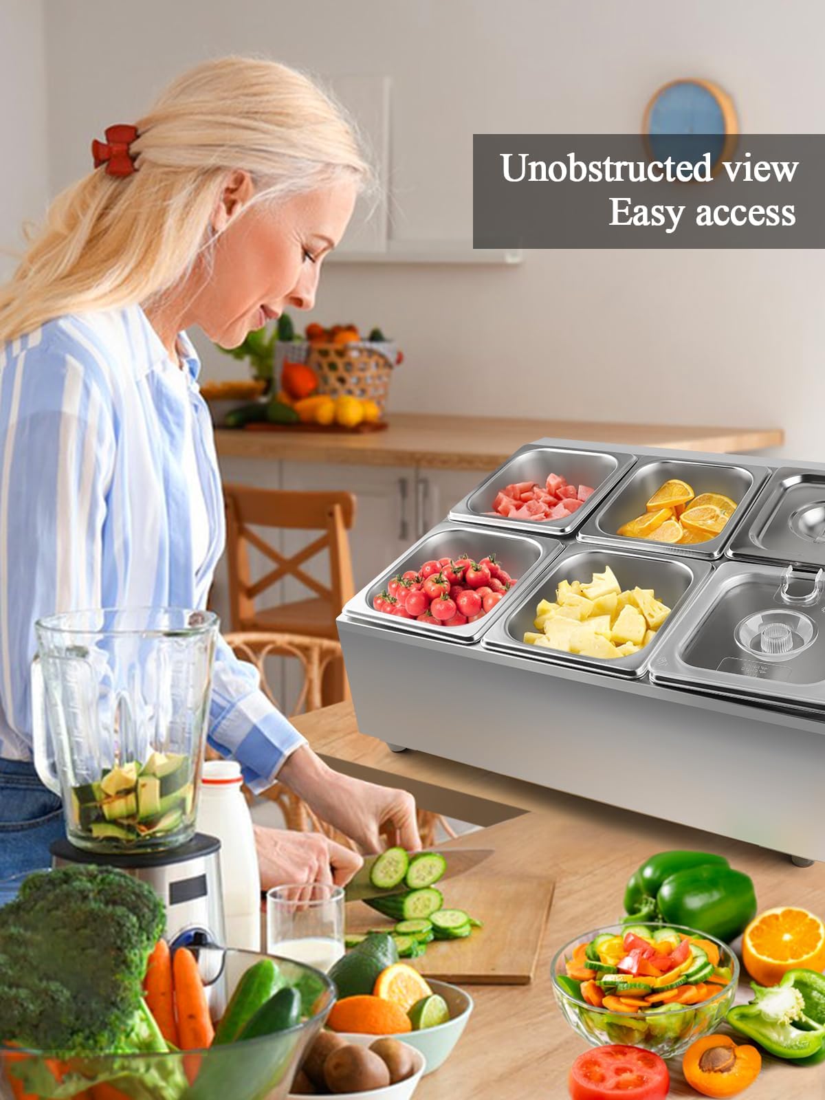 TOROKOM 6 Pfannen Edelstahl Zutatenbehälter Gewürz Organizer aus Edelstahl Salatbar Buffet Station mit Löffeln Kühlboxen Buffet Behälter Set für Soßen Zutaten Küche Restaurant Speisekammer