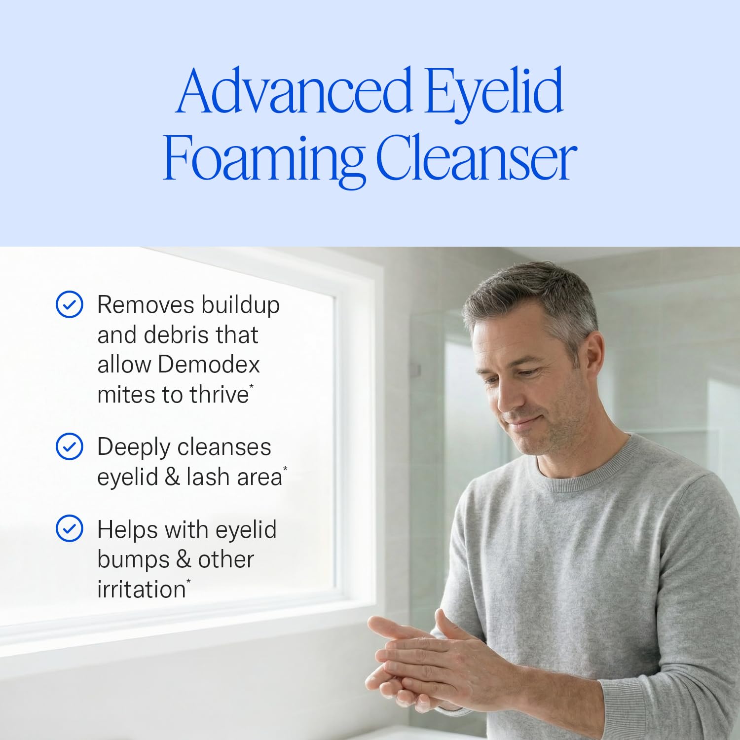 Cliradex Foam Eyelid Cleanser - 1.5 oz Bottle, Pack of 2 - Foaming Cleanser to Clear Dirt & Debris that Allow Demodex Mites to Thrive - Fragrance-Free Eye Care with 4-Terpineol from Tea Tree Oil