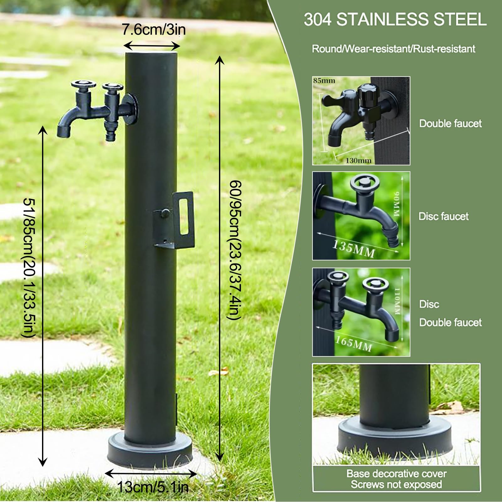 Columna de agua vertical para jardín, soporte de manguera independiente con grifo, hidrante anticongelante para exteriores y dispensador de agua decorativo para patio