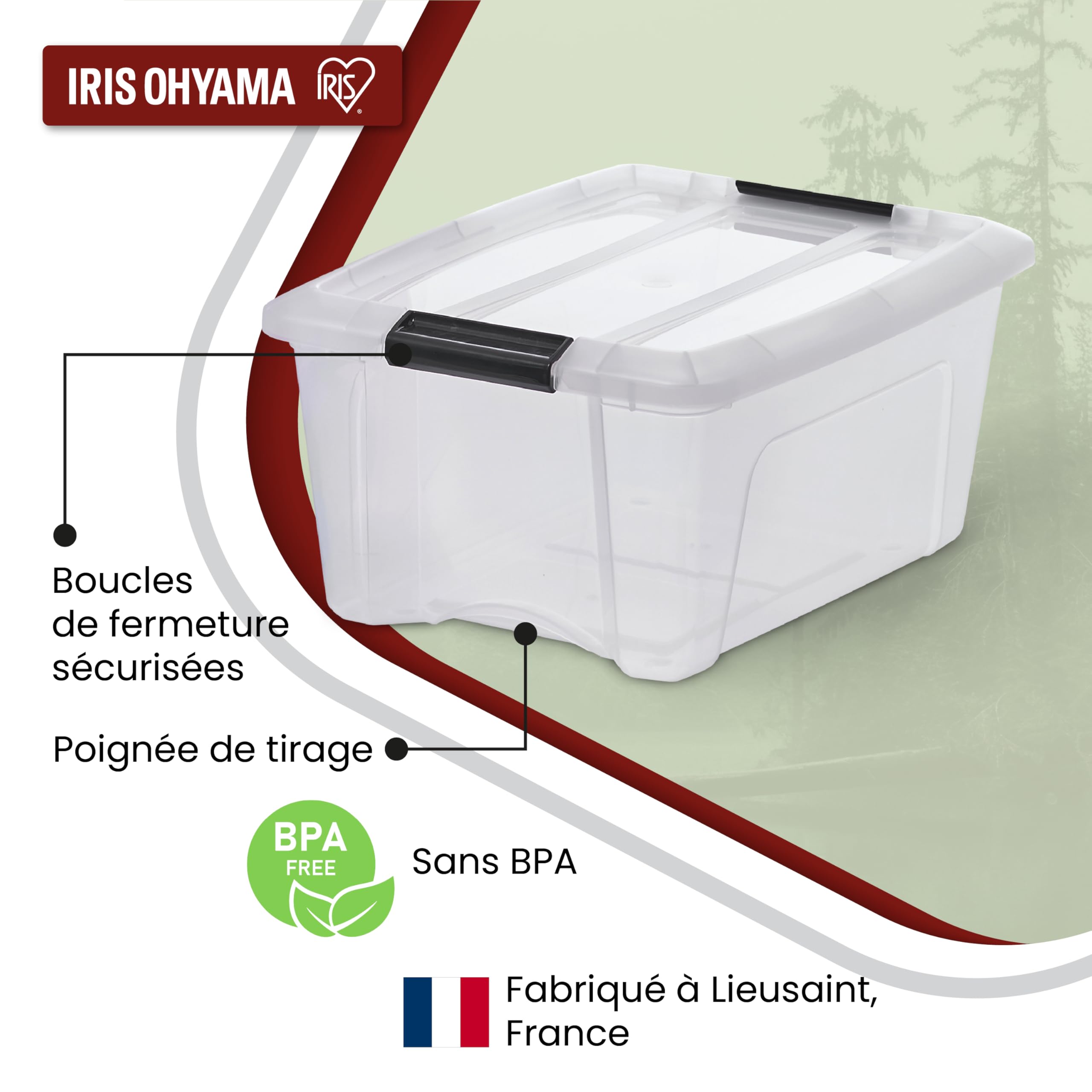 Iris Ohyama, Boite Rangement Plastique avec Couvercle, 15L, Lot de 6, Transparent, Clips de Fermeture, Poignée, Empilable, Organisation Solide & Durable, pour Chambre, Dressing, Bureau, NTB-15