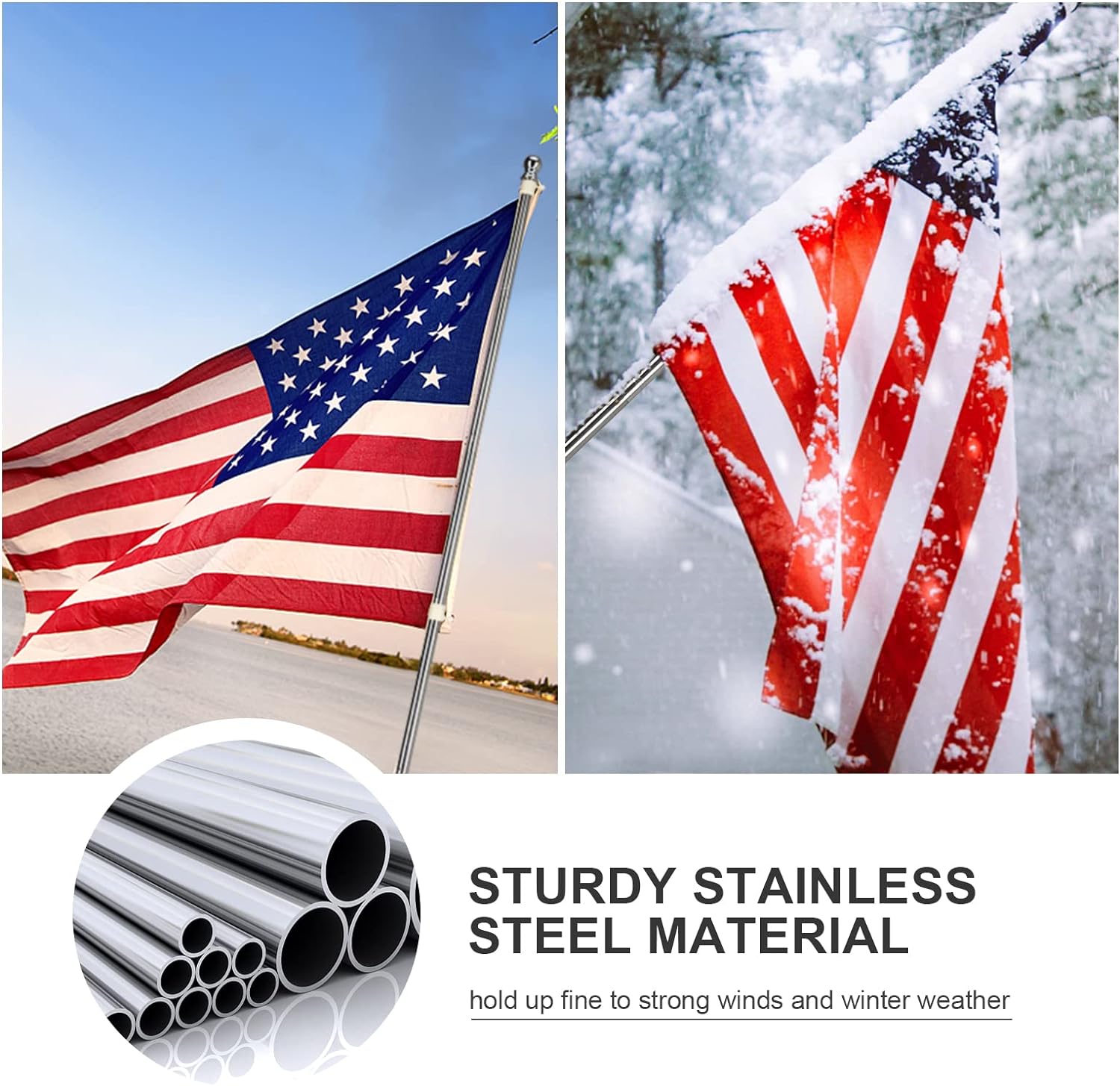 COCONUT 5FT Stainless Steel Tangle Free Flag Pole, for 3x5 American Flag, House Porch Residential Commercial Use, Silver (Bracket Not Included) - Image 3