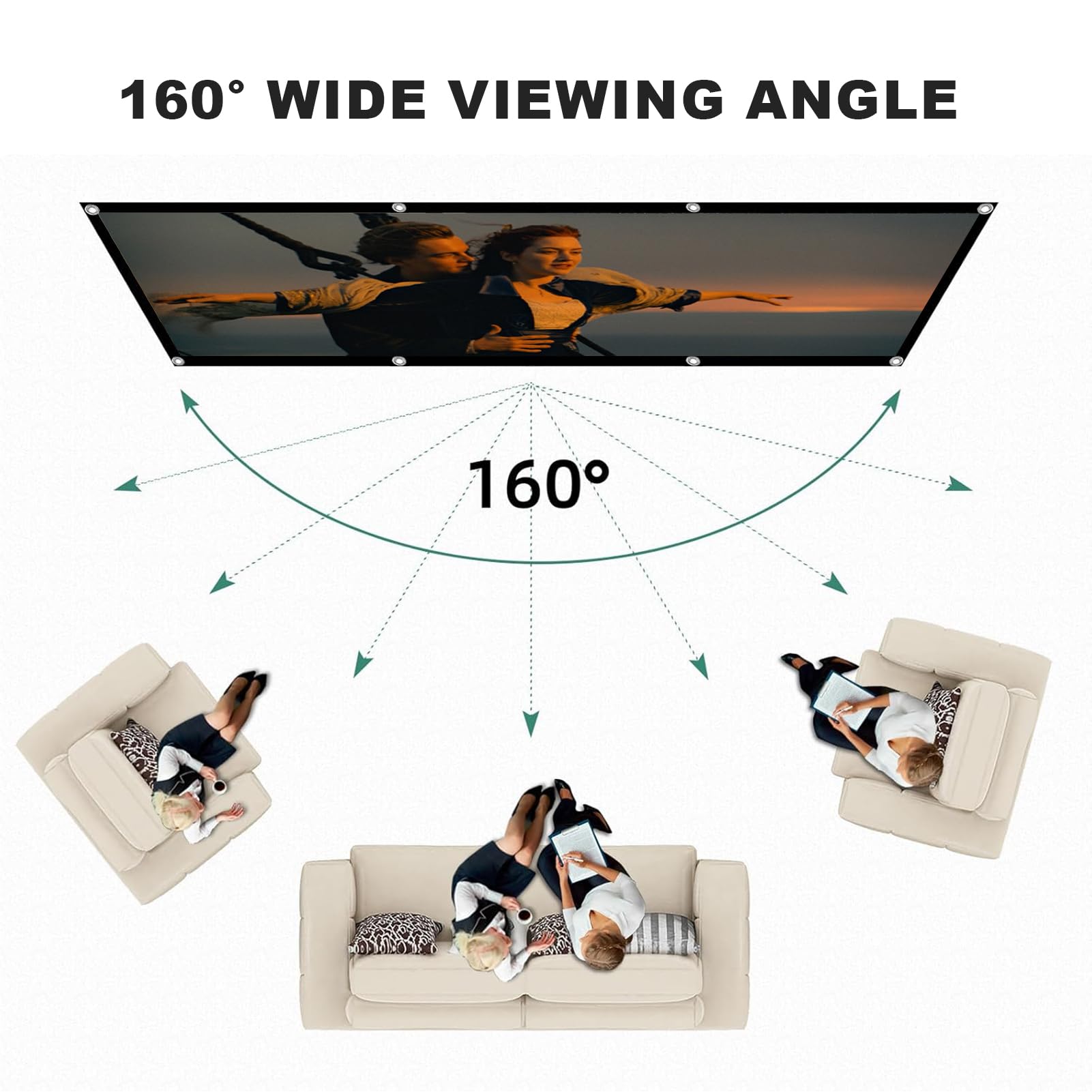 Beamer Leinwand 100 Zoll, einfach aufzuhängen 16: 9 4K HD Projektor Leinwand, Tragbare Leinwände Faltbar Anti-Falten Doppelseitige Projektion 221 x 125 cm, Outdoor und Heimkino