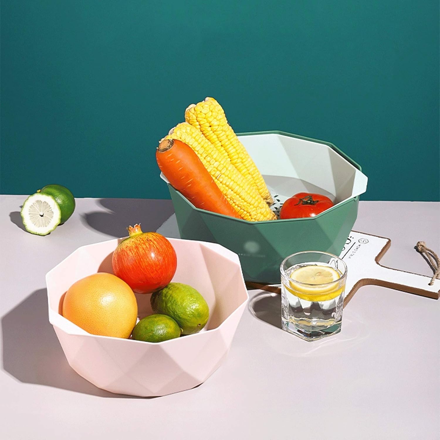 Colander，Colander Strainer，Colander Strainer Basket，Sink Strainer Colander Drain Basket 2 in 1 Detachable Colander/Filter Bowl 4L Kitchen Plastic Drain Basket Household Rice Basket with Handle for Fru