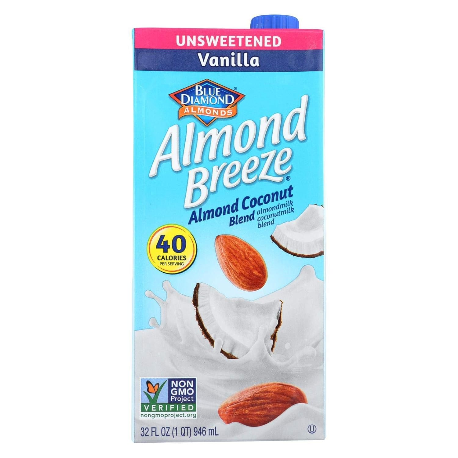 Blue Diamond Almond Breeze Unsweetened Vanilla Almond Coconut Milk, 32 Fl Oz - Natural Dairy-Free Blend