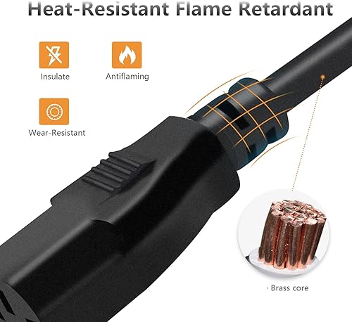 Miniatura 2 de mankk Cable de alimentación de CA de 10 pies, 3 clavijas, 10 A, 250 V, 18 AWG, cable de repuesto NEMA 5-15P a C13 para computadora, TV, monitor, PC,