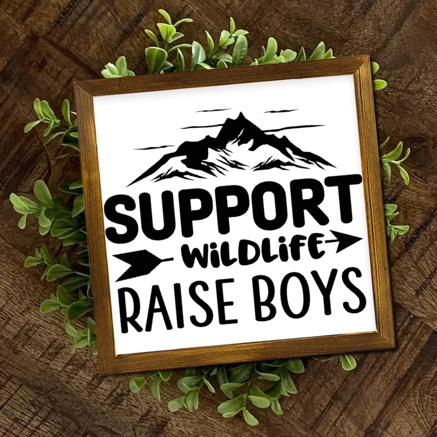 Support Wildlife Raise Boys Wood Framed Sign Family Quote Hanging Sign Vintage Wall Decor Farmhouse Rustic Wooden for Living Room Bedroom Front Door Office Housewarming Gift 12x12 Inch