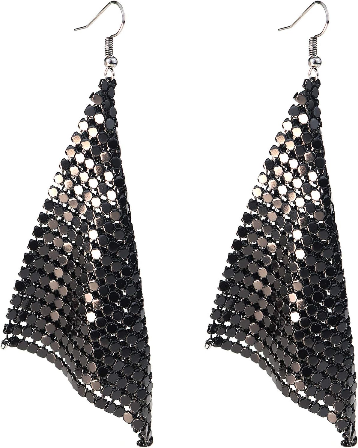 Suyi Trendy Women Earrings Metal Mesh Grid Sequins Tassel Long Drop Dangle Earrings