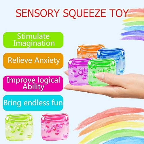 Miniatura 3 de Paquete de 6 cubos de estrés con copos de nieve en el interior para adultos, sensorial, siempre vuelve a su forma cuadrada, cubo elástico para