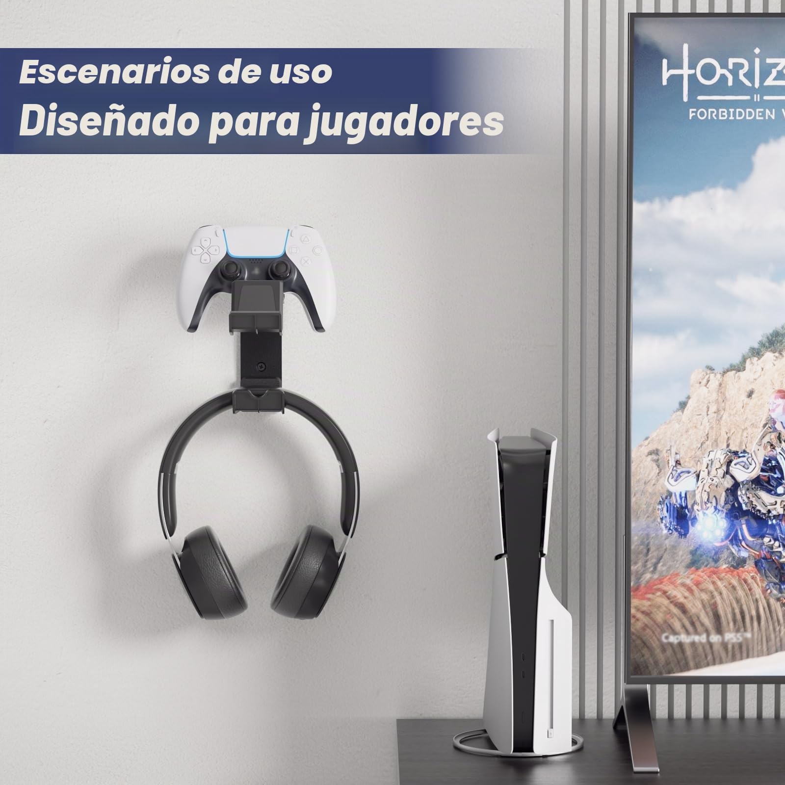 KDD Dos Soporte Mando Gamepad, Universal Soporte Auriculares Pared & Gancho Controlador de Pared, Instalación Adhesiva o con Tornillos para Cascos Xbox PS5/4/3 Switch STEAM Juegos Accesorios Gaming PC