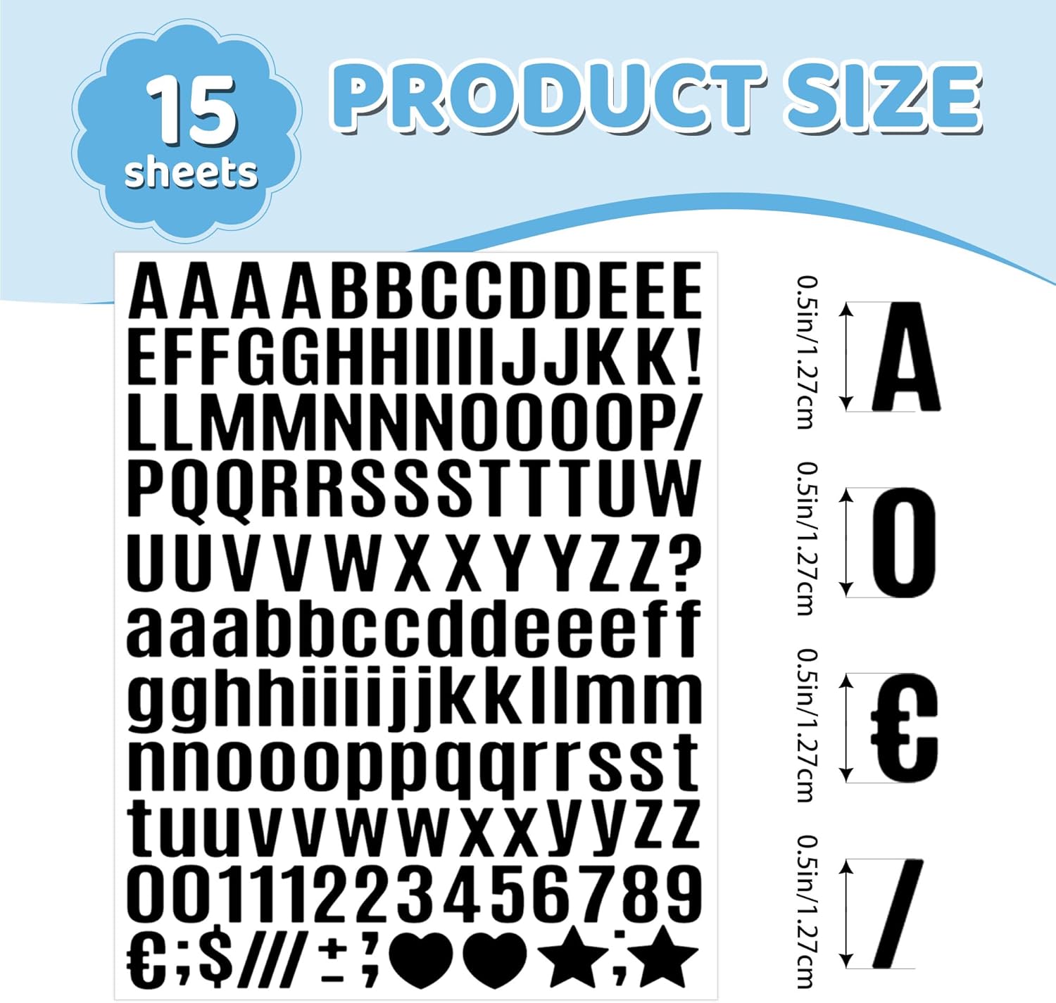 2325Pcs Letter Stickers Alphabet Stickers 15 Sheets Vinyl Small Mailbox Numbers 0.5Inch Self Adhesive,Stick on Letters for Scrapbook Water Bottles Mailbox Cup Craft Sign Classroom Address Number Black