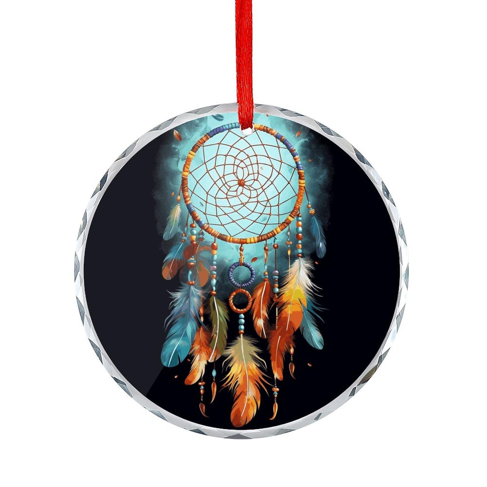 Feathers Dream Catcher Round Glass Ornament Keepsake Gift Exchange Ideas Car Decor,Christmas Ornaments for Tree Window Garden Ornaments