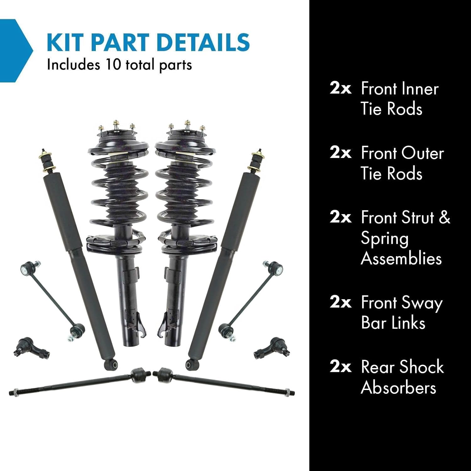 TRQ Front and Rear Steering & Suspension Kit Complete Strut & Coil Spring Assembly Shock Absorber Sway Bar Stabilizer Link Tie Rod Compatible with 2000-2005 Ford Focus