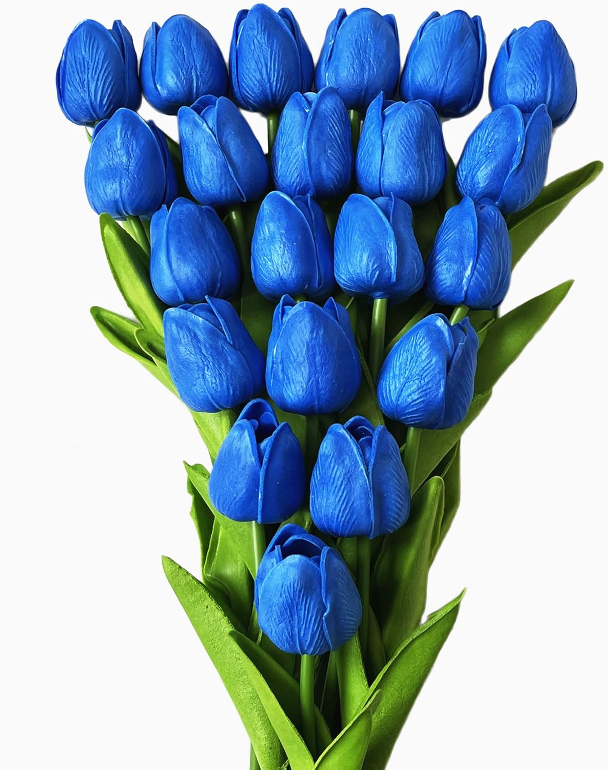 UKELER 24 Pcs Artificial Tulip Flowers Blue Fake Tulips with Stems Real Touch PU
