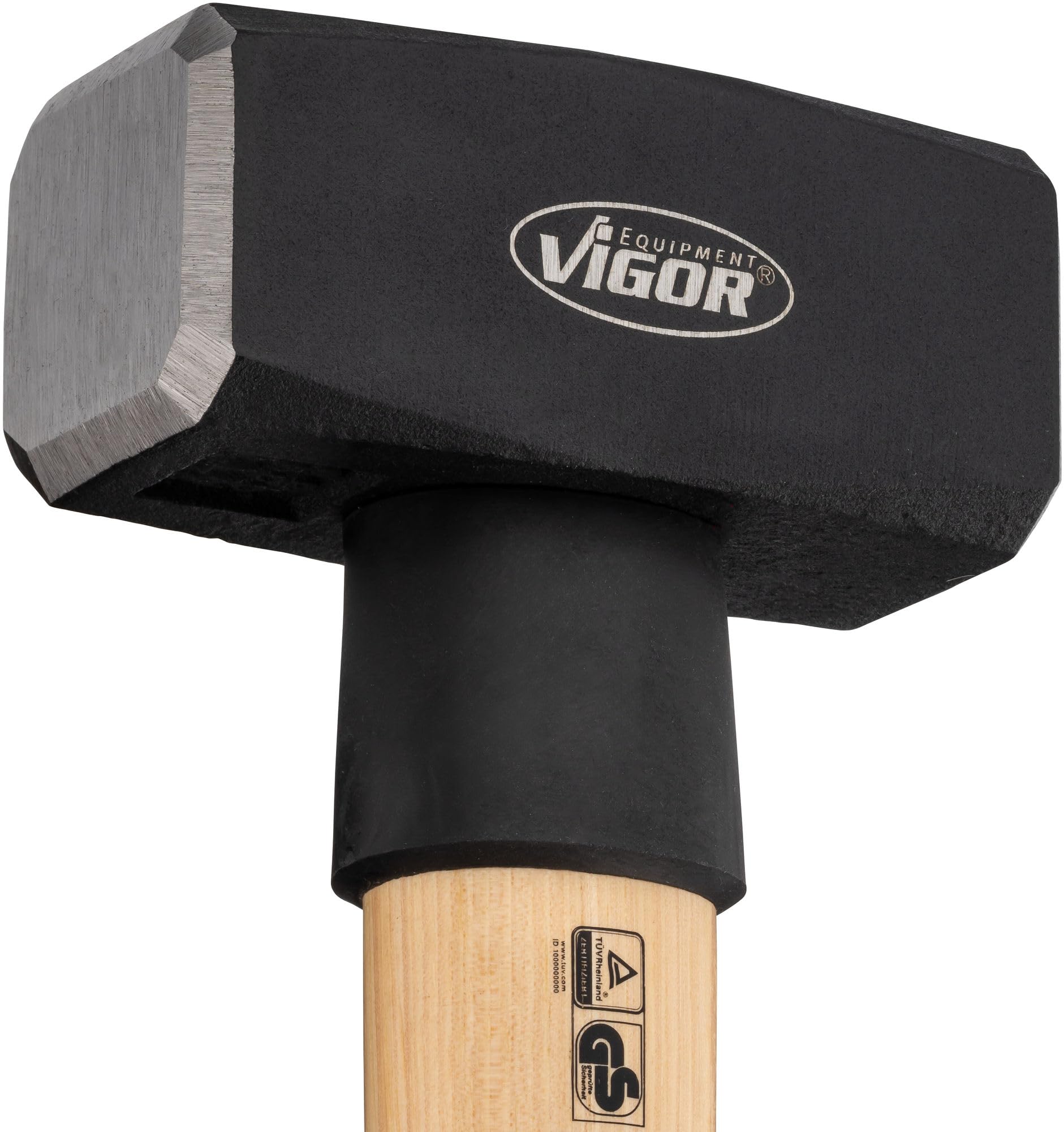 ViGOR V2663-1500 Massette 1500 g, manche en bois d'hickory avec protection contre les chocs en caoutchouc, longueur 280 mm, marteau lourd pour des coups puissants et un travail précis