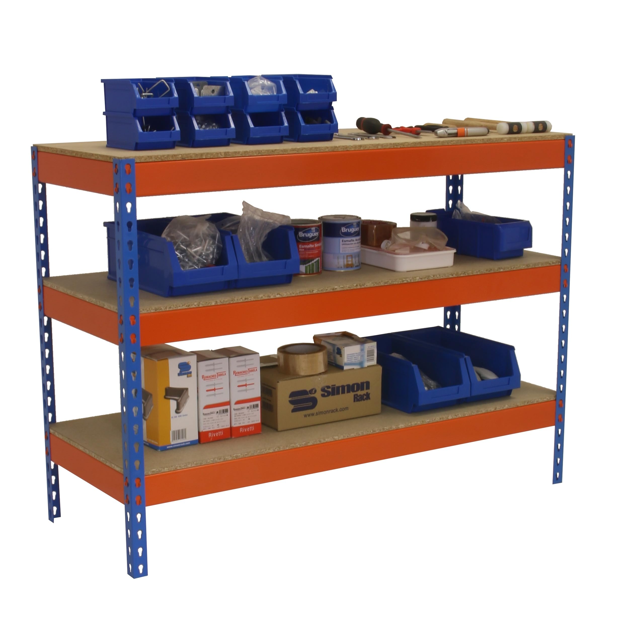 Simon Rack Banco de Trabajo Taller 1200x750 mm - BT Basic | Capacidad Carga 400 kg, Montaje sistema clic, Pintura anticorrosión, Azul/Naranja