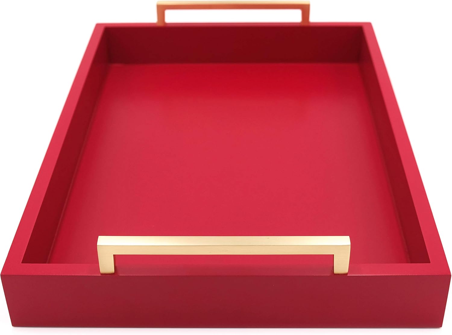 Montecito Home Decorative Coffee Table Tray - Ottoman Tray - Breakfast, Drinks, Liquor Serving Tray - from Farmhouse to Modern - Matte Finish - Champagne Gold Handles - Crimson Red : Home & Kitchen
