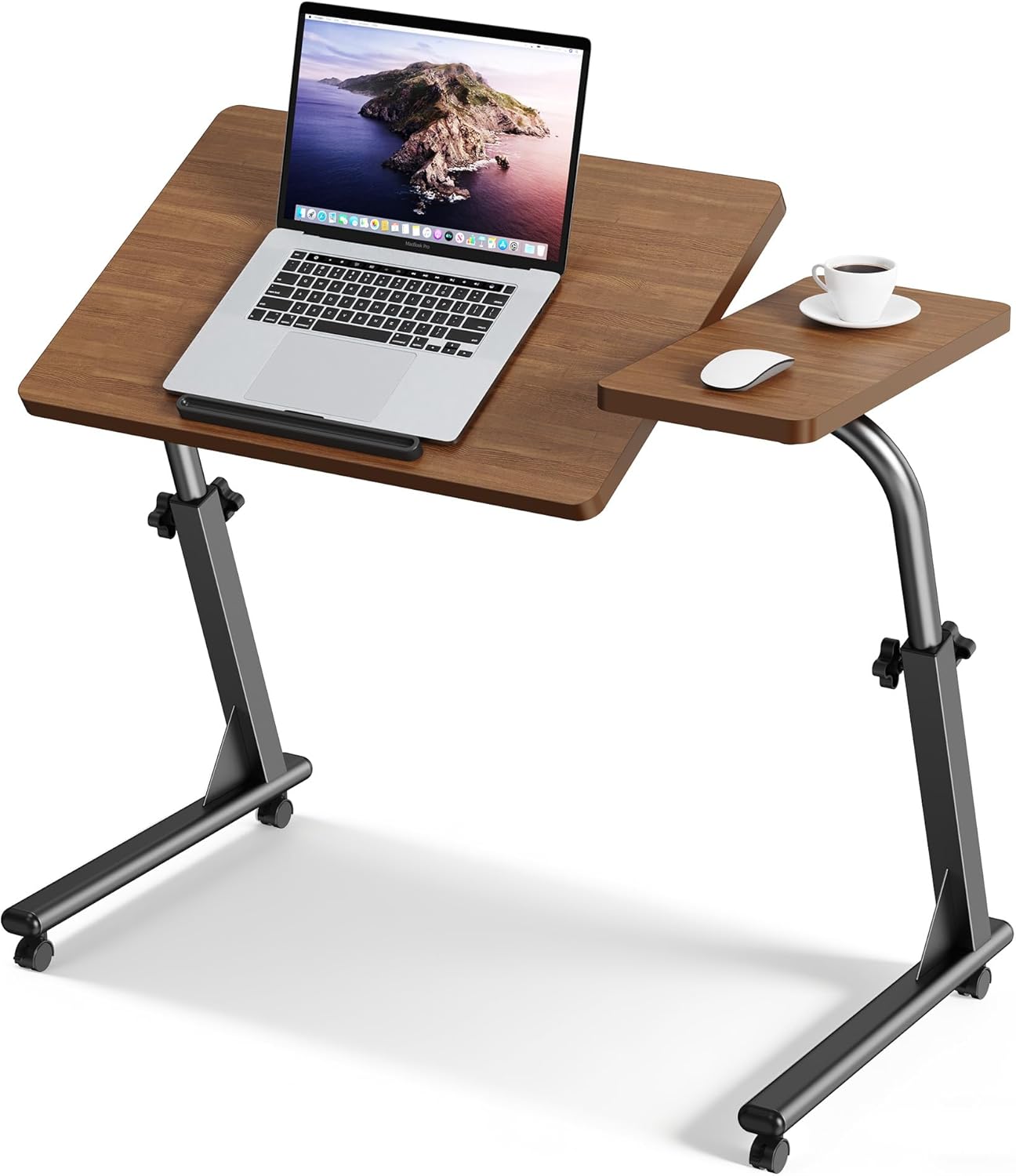 TV Tray Table, Mobile TV Dinner Trays for Eating on Couch, Folding Side Desk with Wheels, Tilt & Height Adjustable Snack Table Laptop Desk for Sofa Living Room Bedroom & Office (Brown)