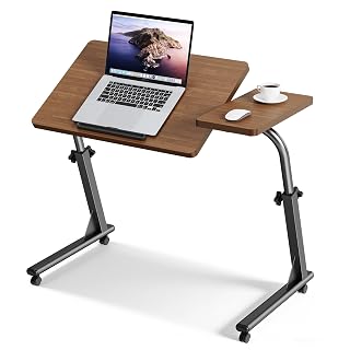 TV Tray Table, Mobile TV Dinner Trays for Eating on Couch, Folding Side Desk with Wheels, Tilt & Height Adjustable Snack Table Laptop Desk for Sofa Living Room Bedroom & Office (Brown) - Amazon product rated Grade A