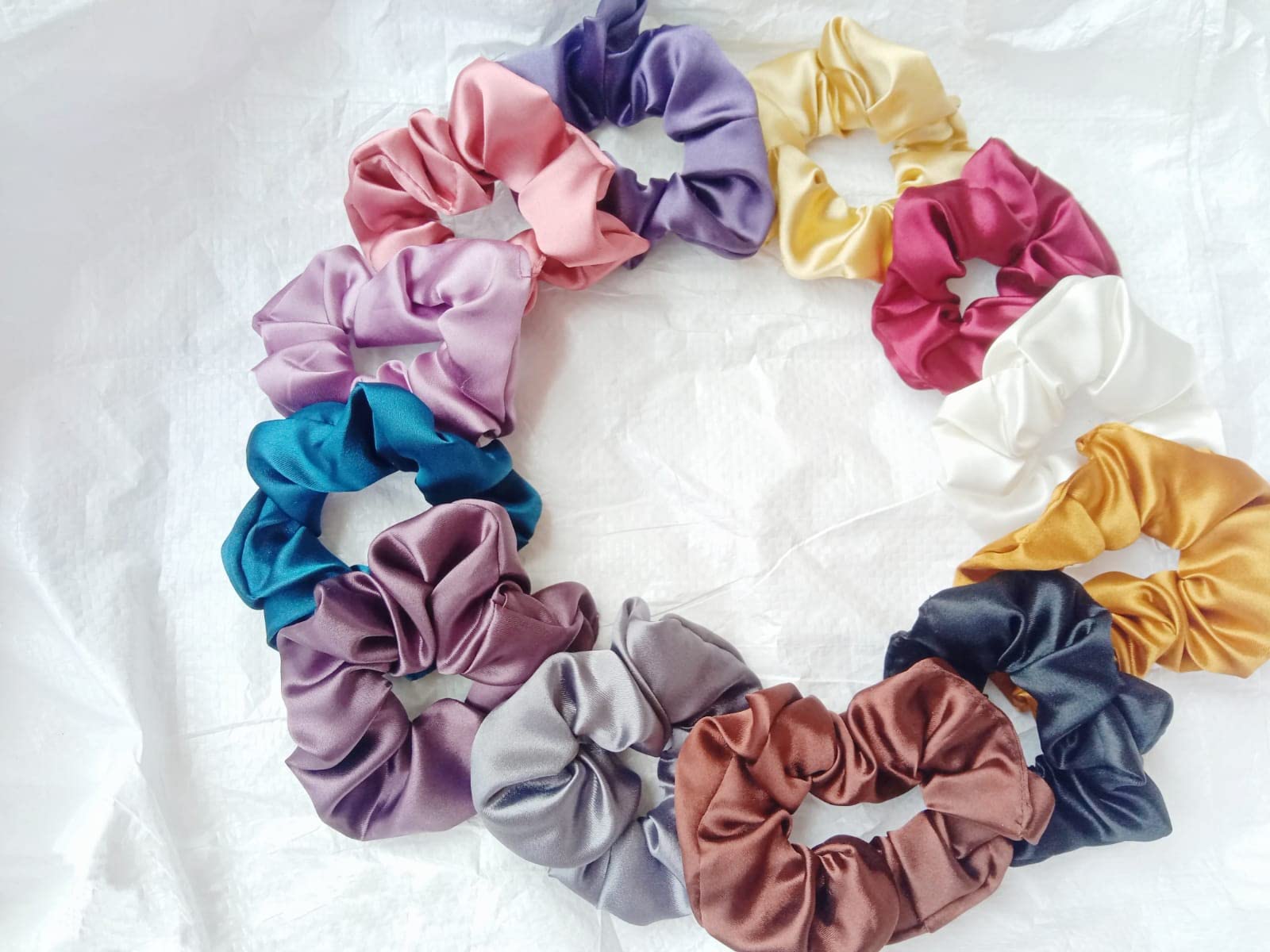 Multicolor Luxury Satin Scrunchies,Anti hair breakage, Quality Tie Elastic(Pack of 12)
