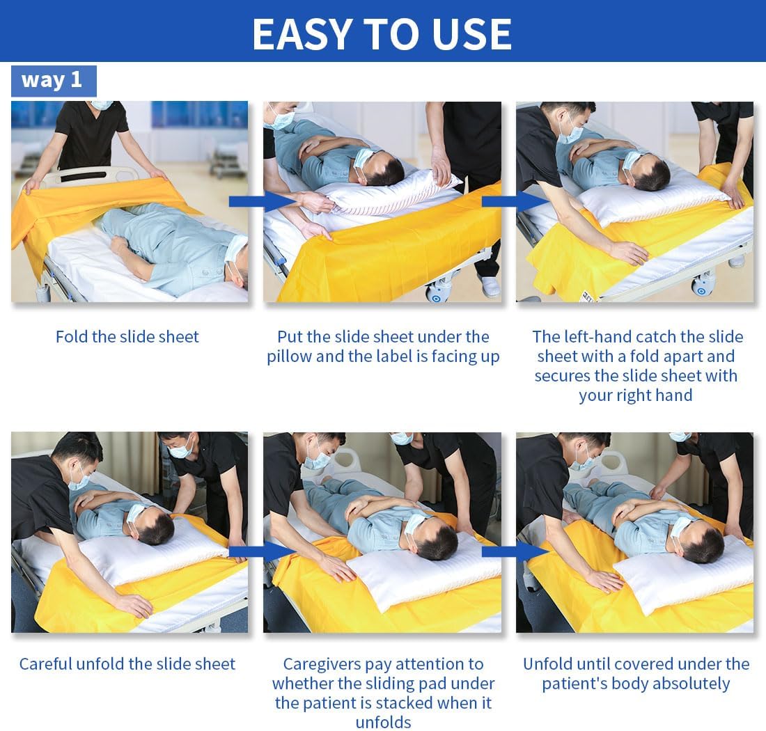 EZ Assistive Patient Transfer Slide Sheet Transfer Draw Sheet for Patient in-Bed Transfer and Repositioning Easy Apply and Use (Yellow-Flat 56 * 78 Inches)