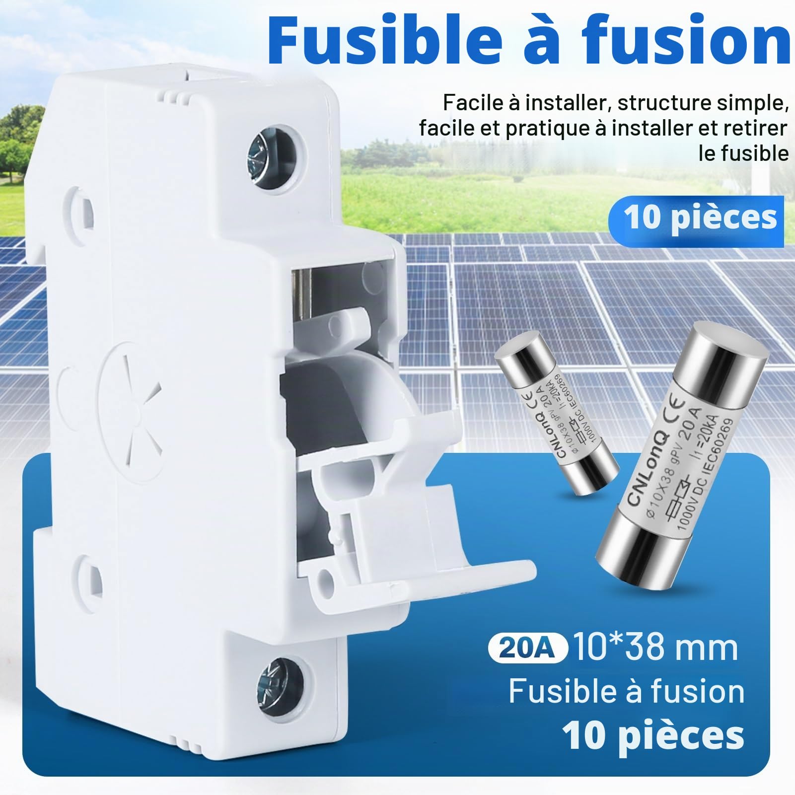 DEWIN Fusible Solaire PV, 10 pièces Photovoltaïque Fusibles gPV Type Fusible Link HSPV-30 10x38mm pour Système Solaire Photovoltaïque 20A DC 1000V