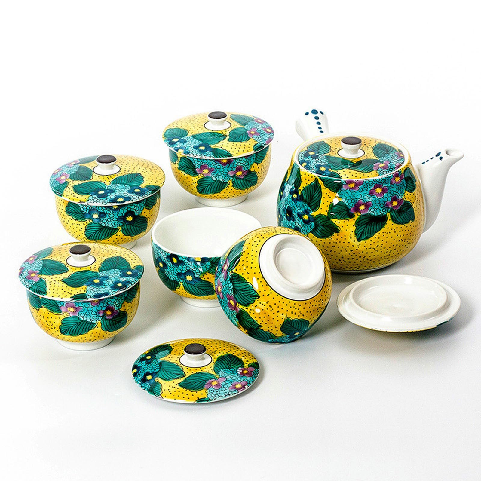 CAPIJIONG Creative Flower - Juego de té de cerámica japonesa Kung Fu para té de la tarde en casa, flor Ziyang, una olla de cinco tazas de tapa, té,