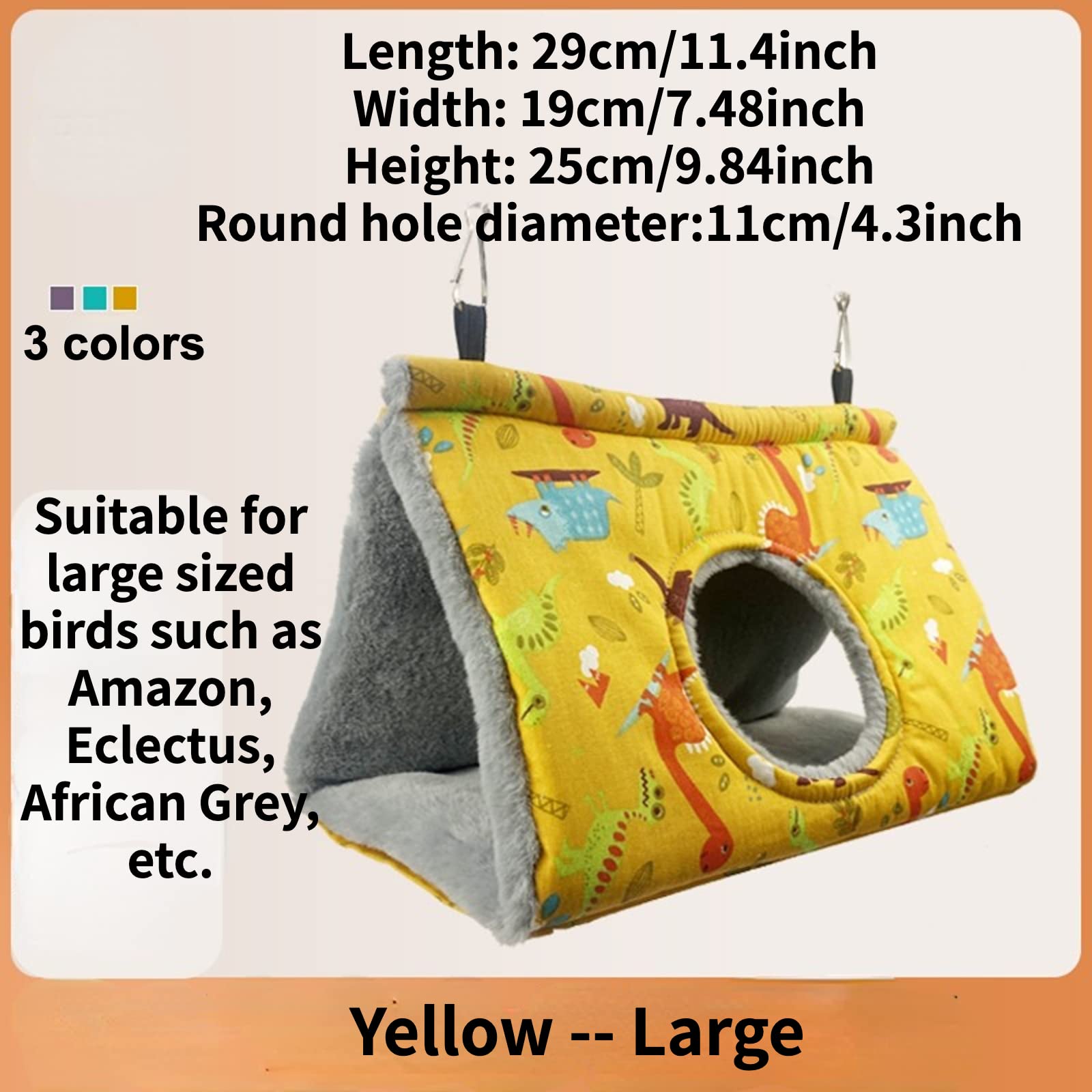 Barn Eleven Winter Warm Bird Nest House - Hanging Hammock Velvet Shed Hut Cage Plush Fluffy Birds Hideaway Sleeping Bed Fuzzy for Parrot Parakeet Cockatiels Budgies Lovebird (Large,Yellow)