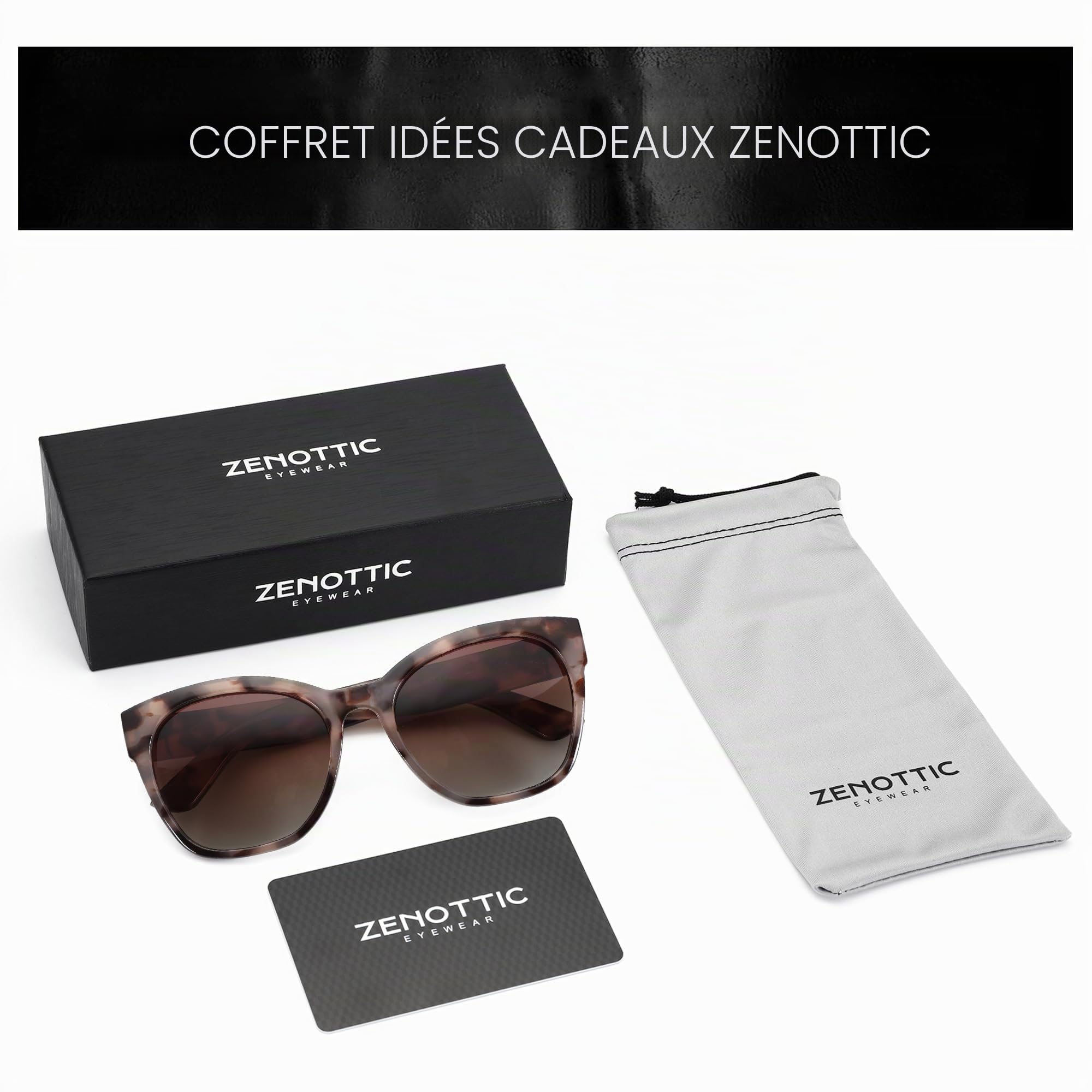 ZENOTTIC Lunette de Soleil Femme Polarisées: Protection UV400 Oversize Œil de Chat Vintage Rétro Lunette Classique Grand Cadre