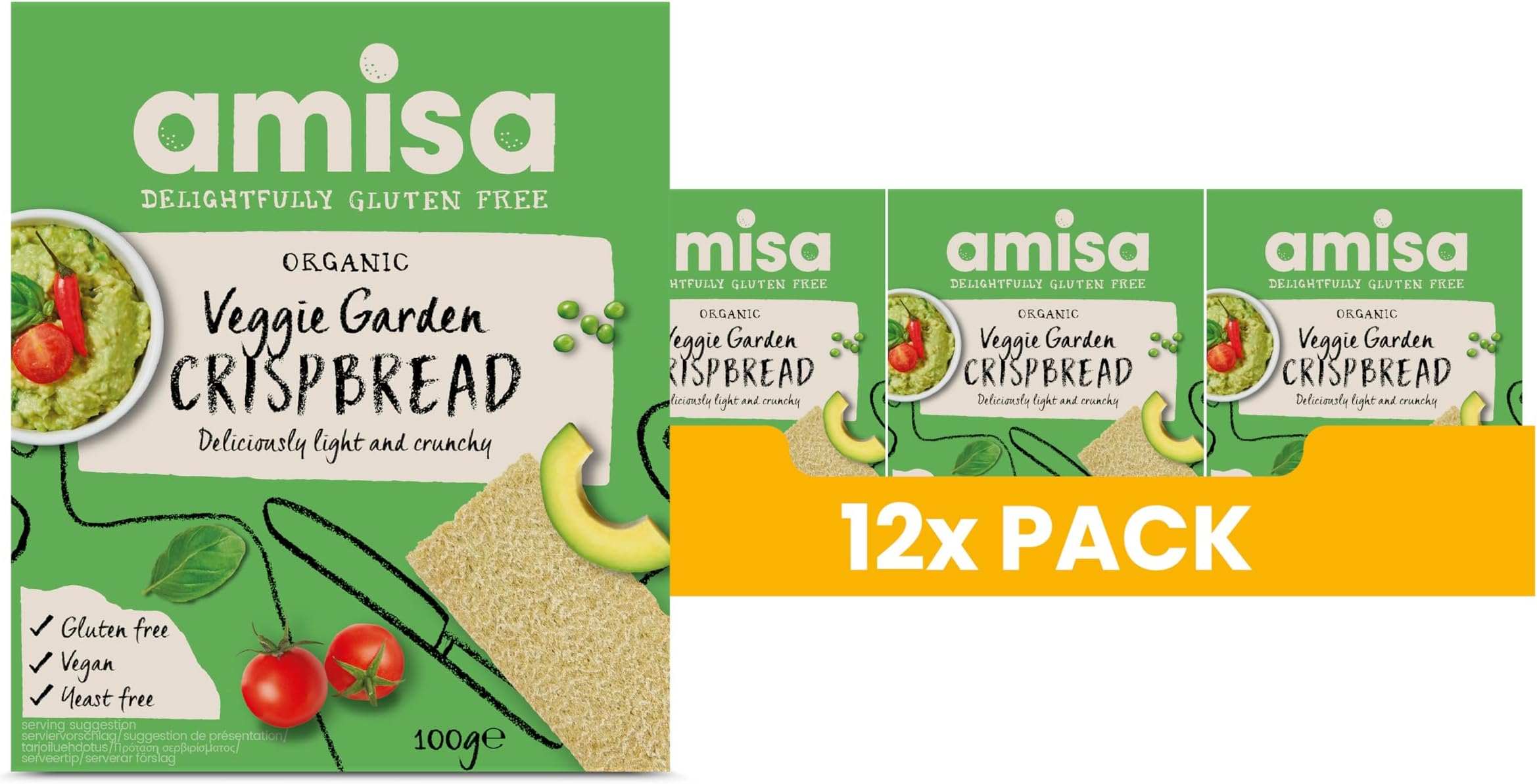Amisa Organic Veggie Garden Crispbread, 100g - Gluten Free & Vegan Friendly - The Perfect Healthy Snack