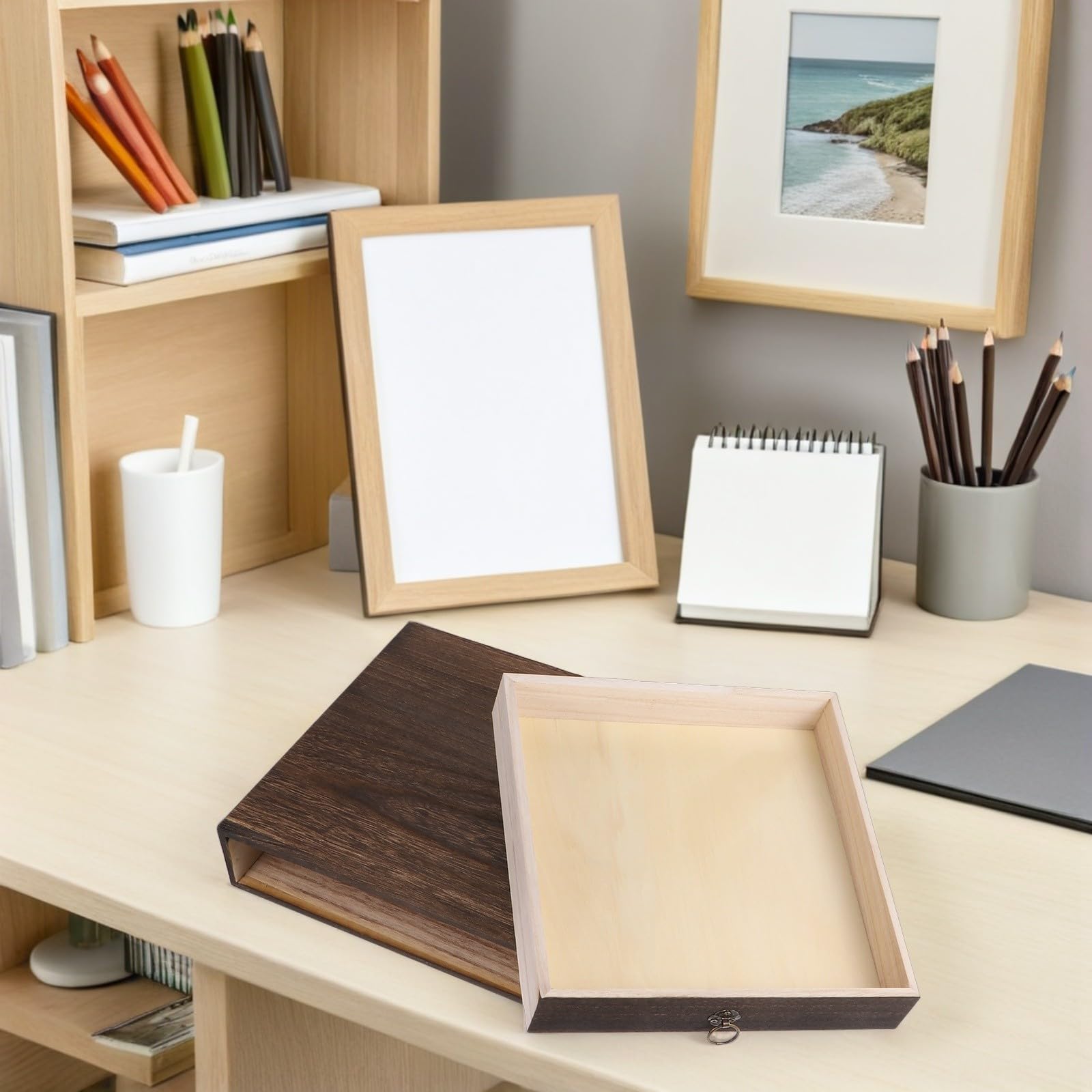 2 Stück Schreibtisch Organizer mit Schubladen Aufbewahrungsbox für Schreibtisch Coffee Rustikaler Vintage Stil für Zuhause und Schlafzimmer