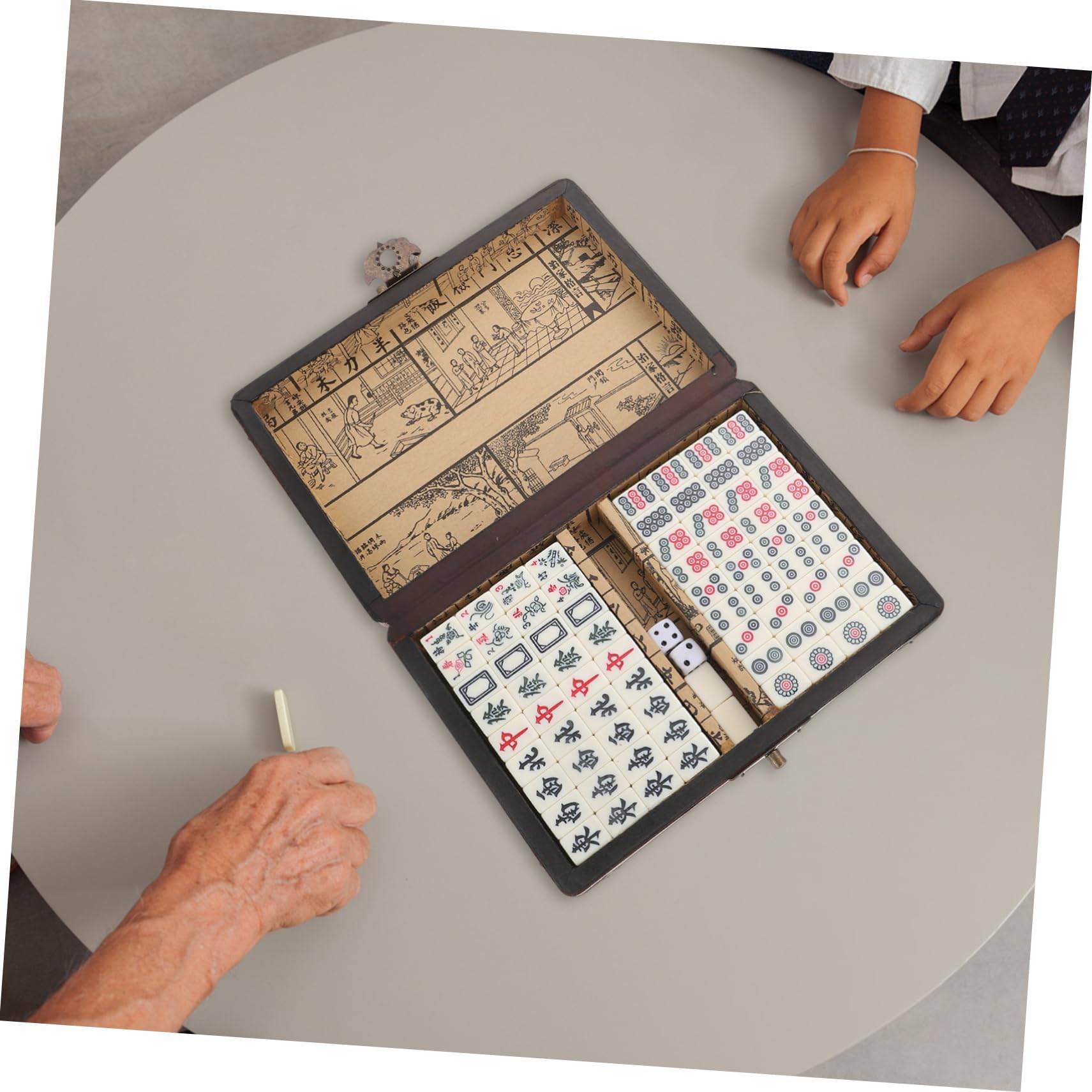 BESTonZON Kleines Tragbares Chinesisches Mahjong Satz mit Holzkoffer Leichtgewichtiges Fliesen Mahjong Spiel für Reisen und Unterhaltung im Kreativen Traditionellen Stil