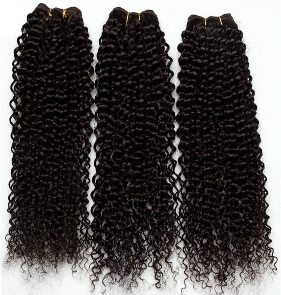 12" Peruvian Hair Weave 3 Bundles Kinky Curly Remy Virgin Human Hair Extensions Weft 100g/bundle Real Brazilian Natural Hair for Black Women