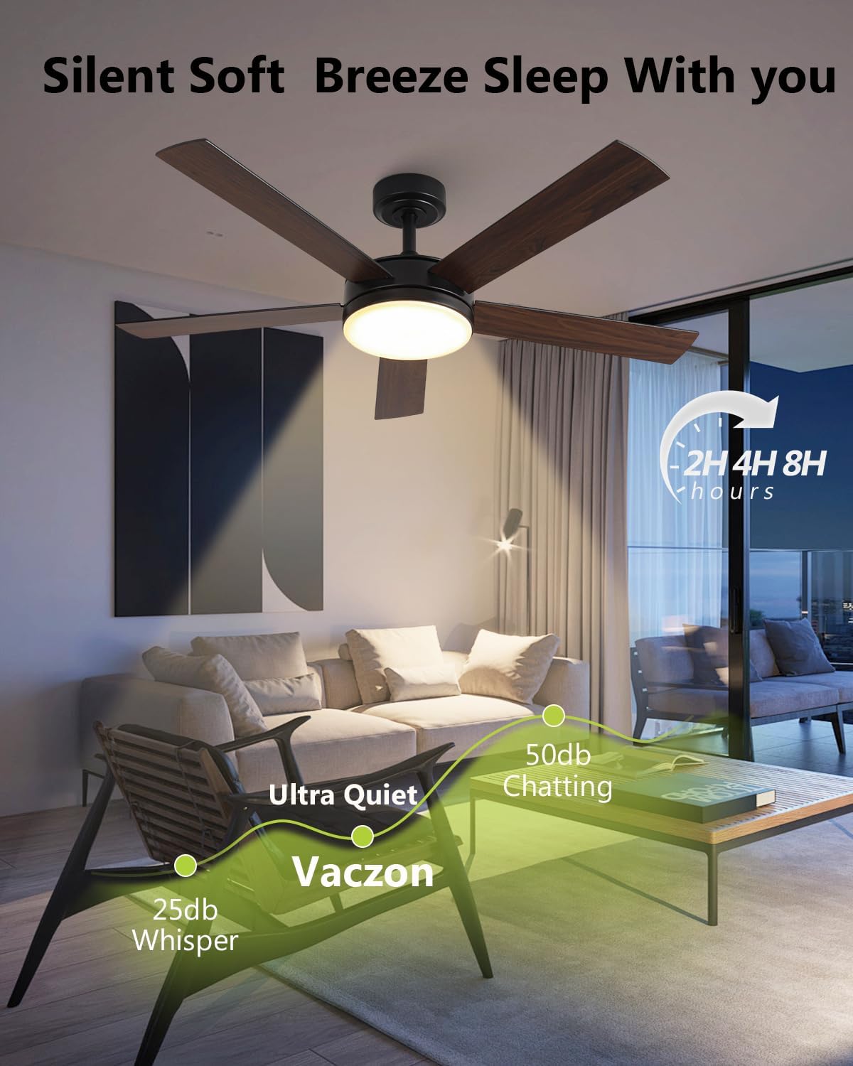 Ceiling Fans with Lights, 48 Inch Black Ceiling Fan with Light and Remote Control, 3CCT, 6 Speeds, Quiet DC Motor, 5 Blades Modern Ceiling Fan for Living Room Bedroom Patio Indoor Outdoor Use