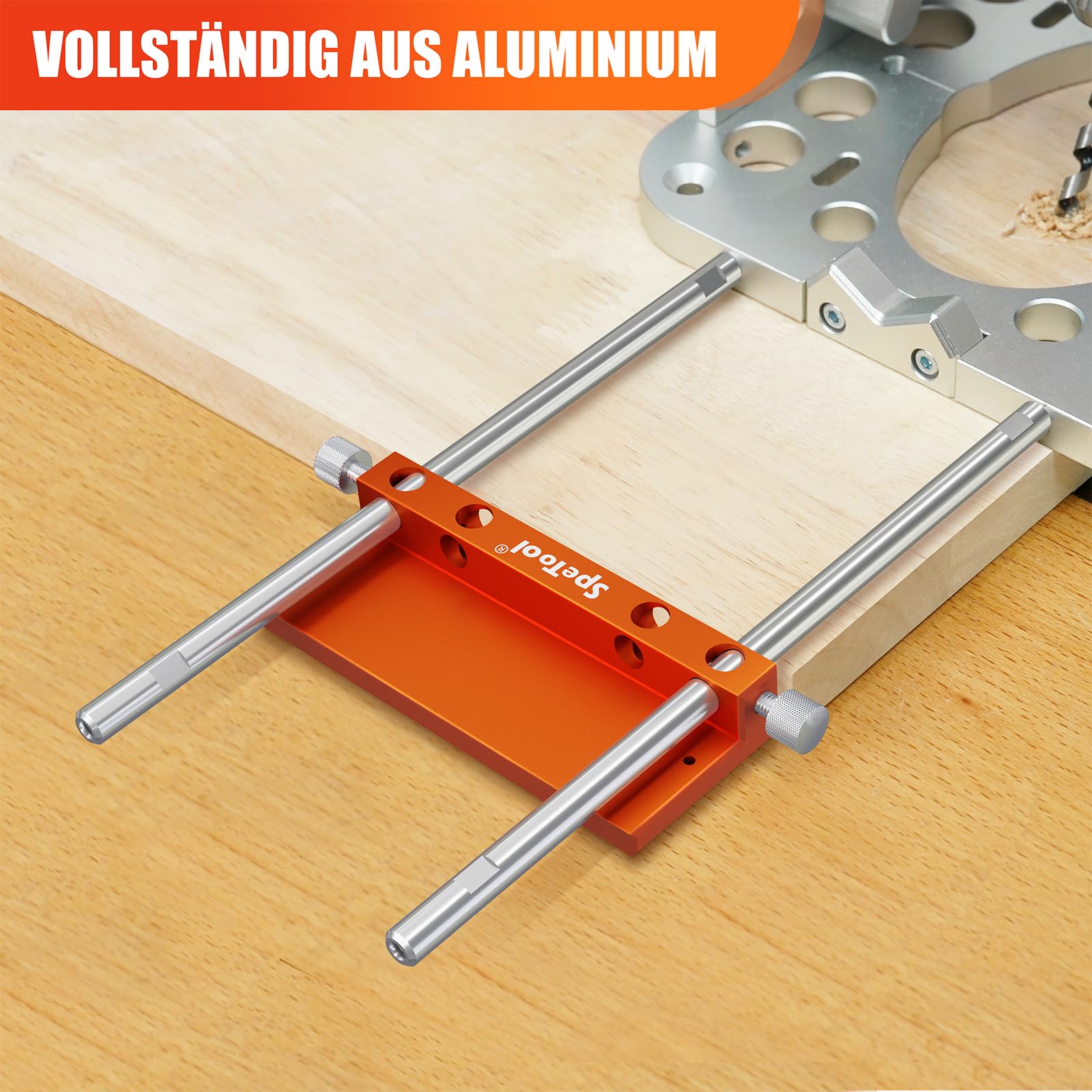 SpeTool Bohranschlag für S04001&S04003 tragbare Bohrschablonen, komplett aus Aluminium gefertigt, Kantenschneidführung zum Bohren von Reihenlöchern