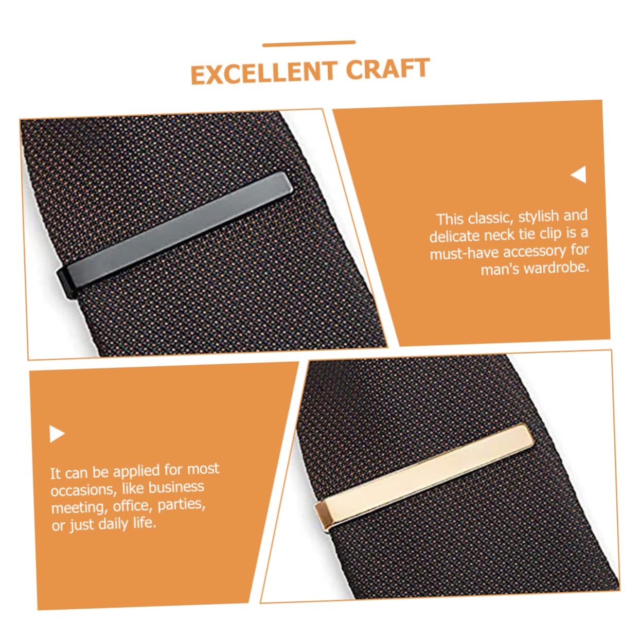 Pinzas para Corbata Clásicas para Hombre, 3 Piezas de Cobre