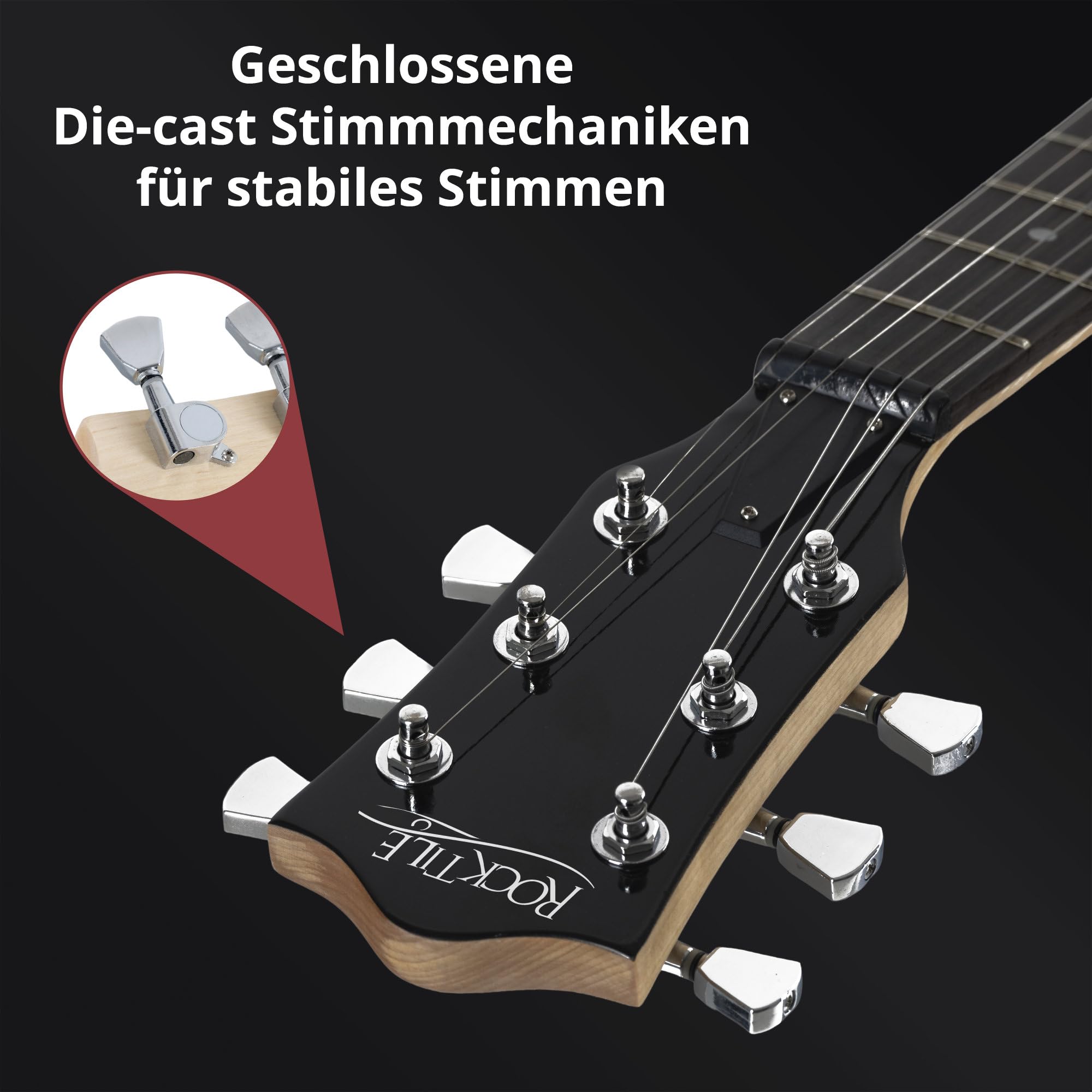 Rocktile LP-100 BL Chitarra Elettrica (Corpo: Tiglio, Tastiera Palissandro, Finitura: Nero High Gloss)