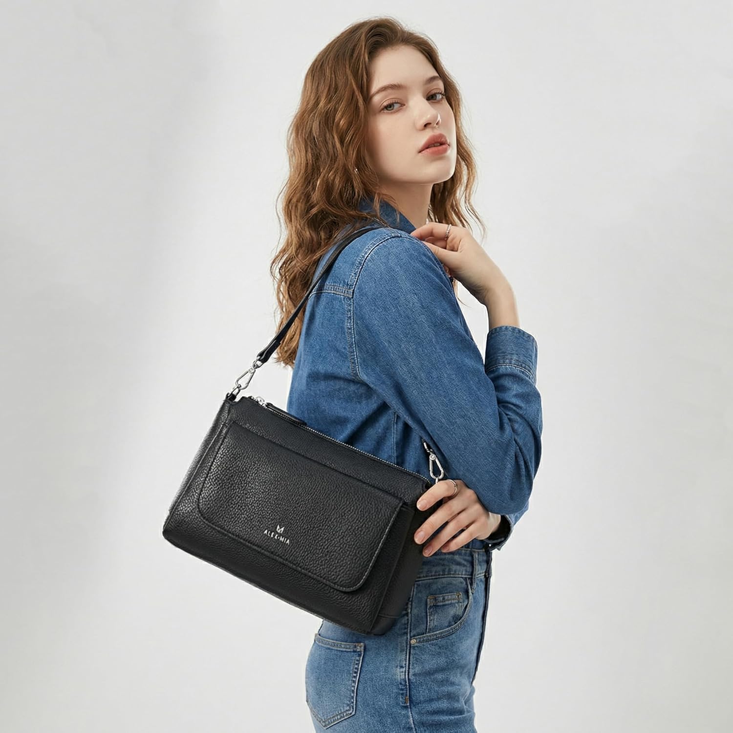 ALEX&MIA Women’s Shoulder Bag – Medium Crossbody Purse in Pebbled Vegan Leather with Two Detachable Straps