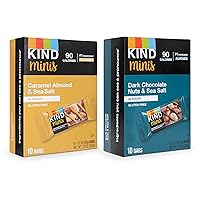 Vista 1 de Kind Minis, paquete variado. Contiene 1 caramelo de almendras y sal marina, y 1 chocolate negro nueces y sal marina, bajo en calorías, sin gluten