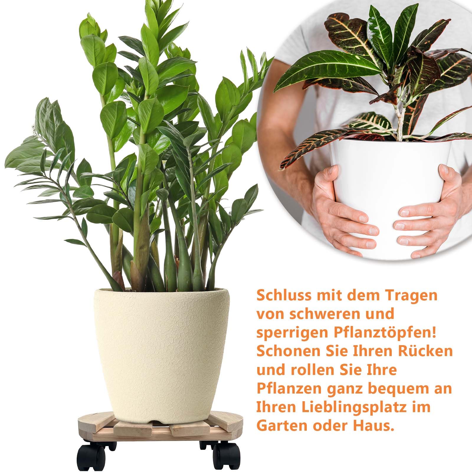 10x Dessous de plat à roulettes rond Rouleau à plantes 30x30 cm - charge max. 120 kg - en bois de hêtre - Stable & robuste - Pour pots de plantes, meubles & objets lourds